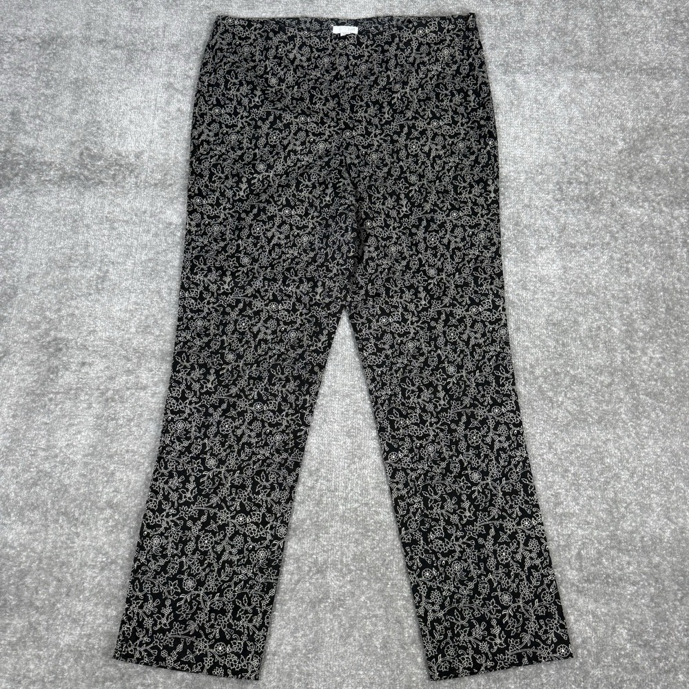 J Jill Pants Womens‎ 8 Missy Black Floral Versatile Slim-Leg Cotton-Stretch